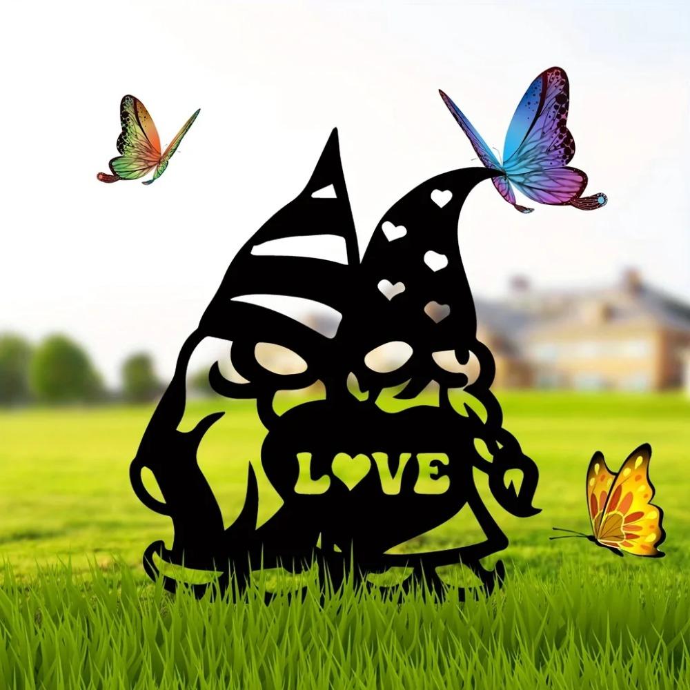 1pc Metal Yard Lover Sign Metal Lawn Gnome Yard Sign Yard Gnome Garden Decor Yard Sign With Stakes Lawn Mounted Plaque