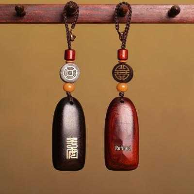 Luxury Handmade Red and Black Sandalwood Keychain: Safe, Auspicious, Unisex, Personalized