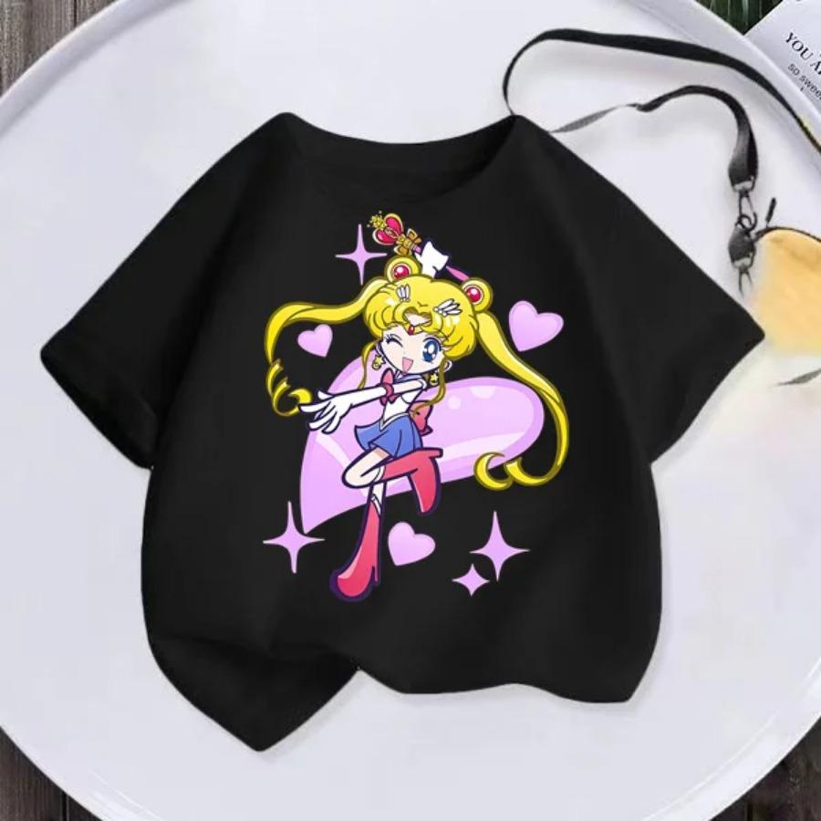 Summer New Kids T-shirt Anime Sailor Moon Girl T-shirt Fashion Cute Girl Anime Harajuku Style Short Sleeve T-shirt Top