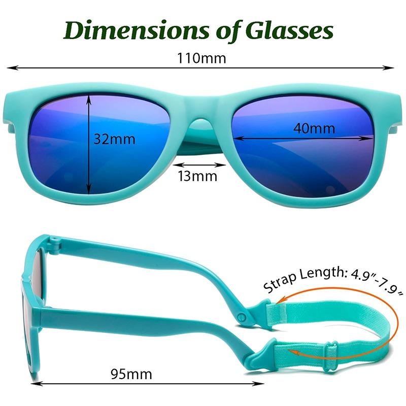 0-24 Months Newborn Baby Bendable Flexible Polarized Sunglasses with Strap Infant Boy Girls Square Silicone Frame Mirrored UV400