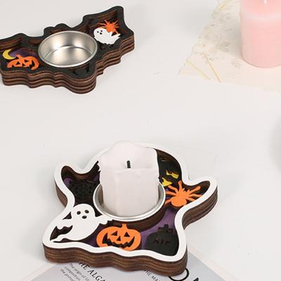 Yousheng Holz Kerzenteller Halter Tablett Tischplatte Teelicht Stumpen Display Tablett Holz Kürbis Fledermaus Geist Ahornblatt Tischdekoration für Halloween