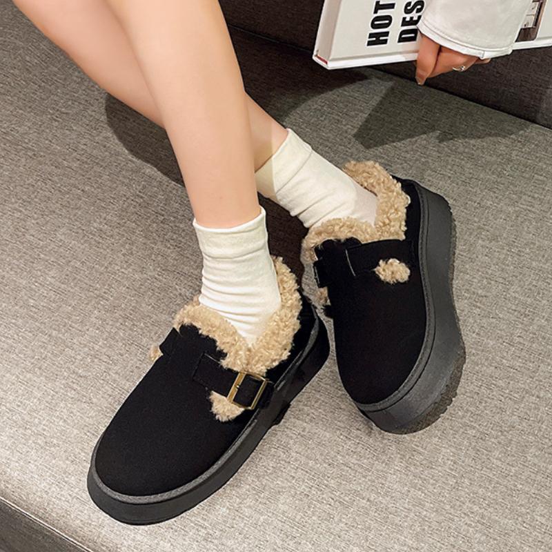 Fashion Women's Fur Snow Boots Platform Non-slip Hiking Shoes Women Winter Fur Snow Boots Non-slip Hiking Shoes Slip-on Home Cotton Shoe