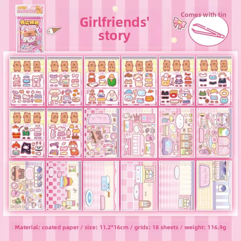 Cute Fun Children's Handbook Scene Scenery Quiet Book 18 Sheets Per Package Fingertip Dressing Sticker Decorative Stickers