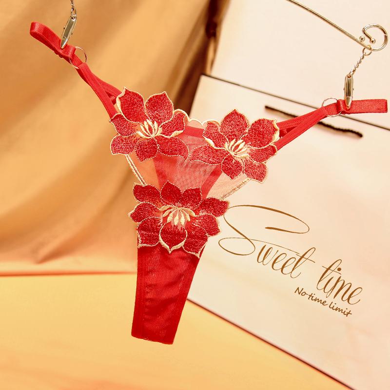 Breathable Underpants Flower Thin Belt Embroidery Transparent Women Panties Korean Underwear T Back Thongs String Briefs