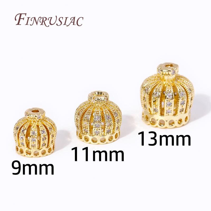 9/11/13MM 18K Gold Plated Brass with Zircon Crown Beads Caps Tassel Caps For DIY Earrings Charms Jewelry Making Components