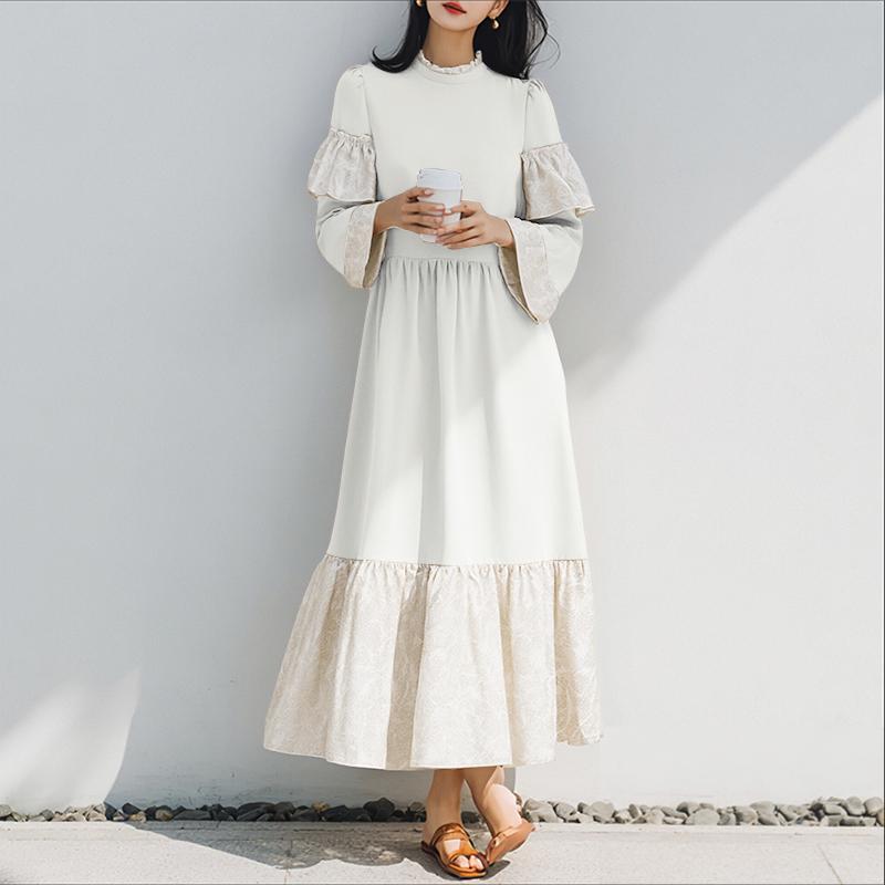 

ZANZEA Женское повседневное свободное длинное платье с круглым вырезом и длинными рукавами S белый