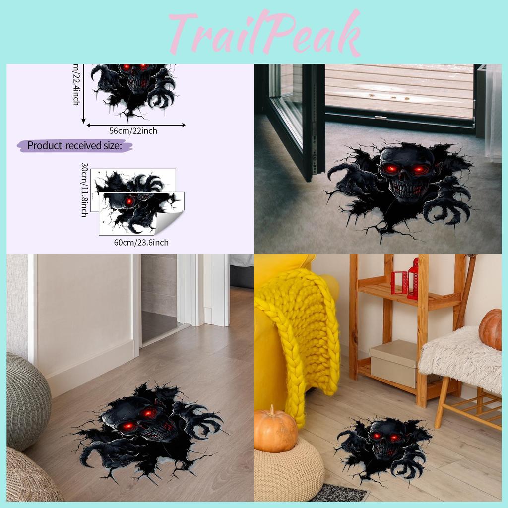Halloween Scary Wall Breaking Skull Bedroom Living Room Home Stickers Decoration