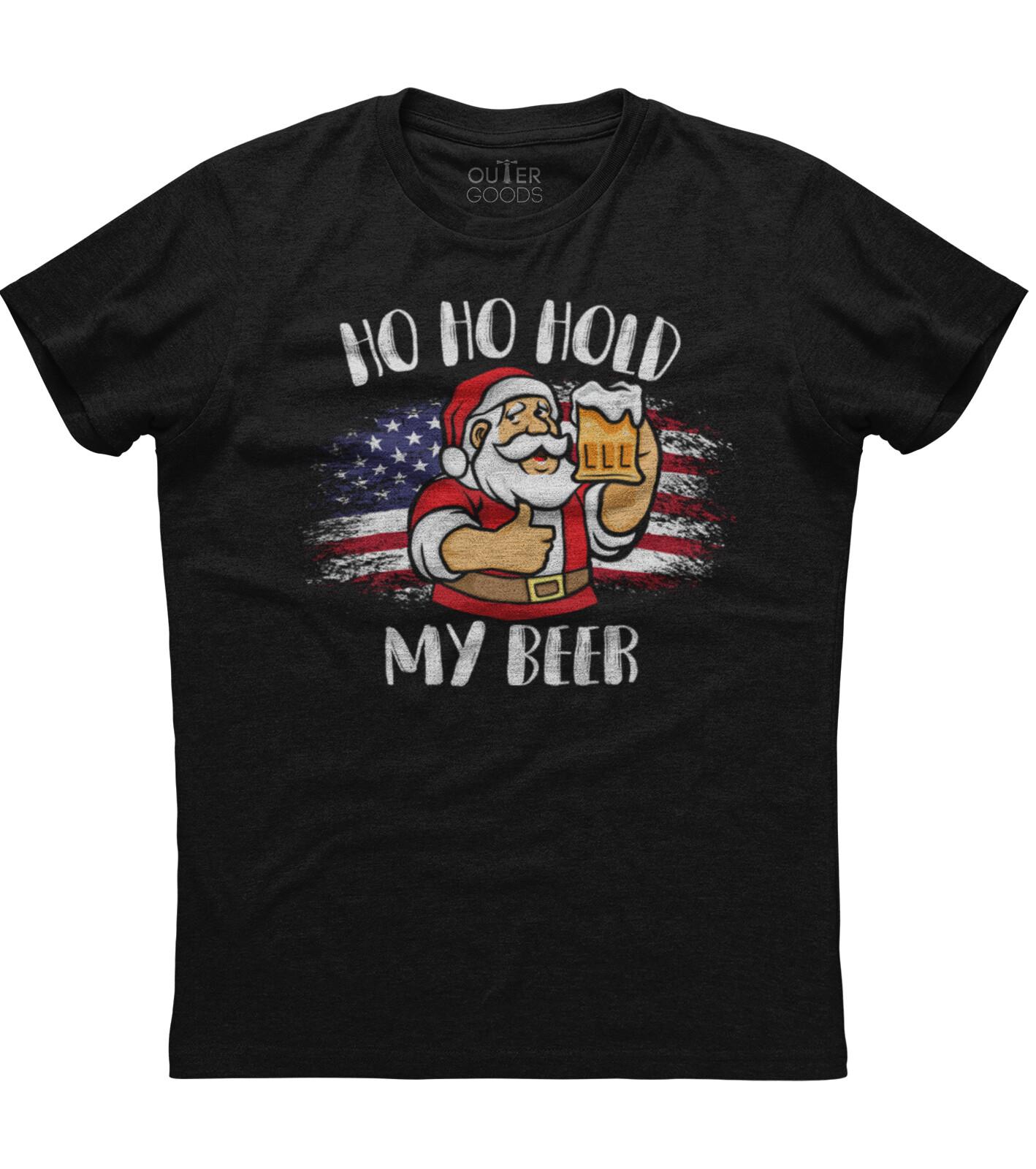 Christmas In July Santa Ho Ho Hold My Beer Unisex Black T-Shirt S
