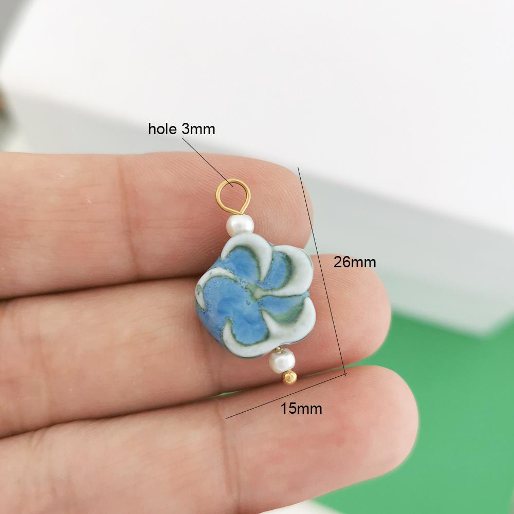 1pc Ceramics Pendant Charm Fish Heart Flower Conch Star Fruits Necklace Stainless Steel Geometric Imitation Pearl