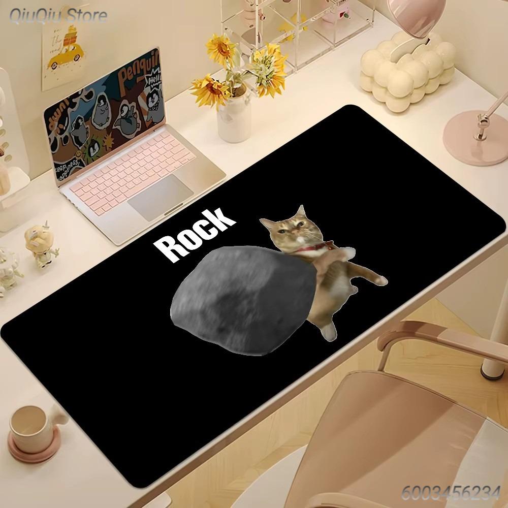 Funny Rock Meme Cat Mouse Pad Black Large Desk Mat for Gamers Cat Lovers