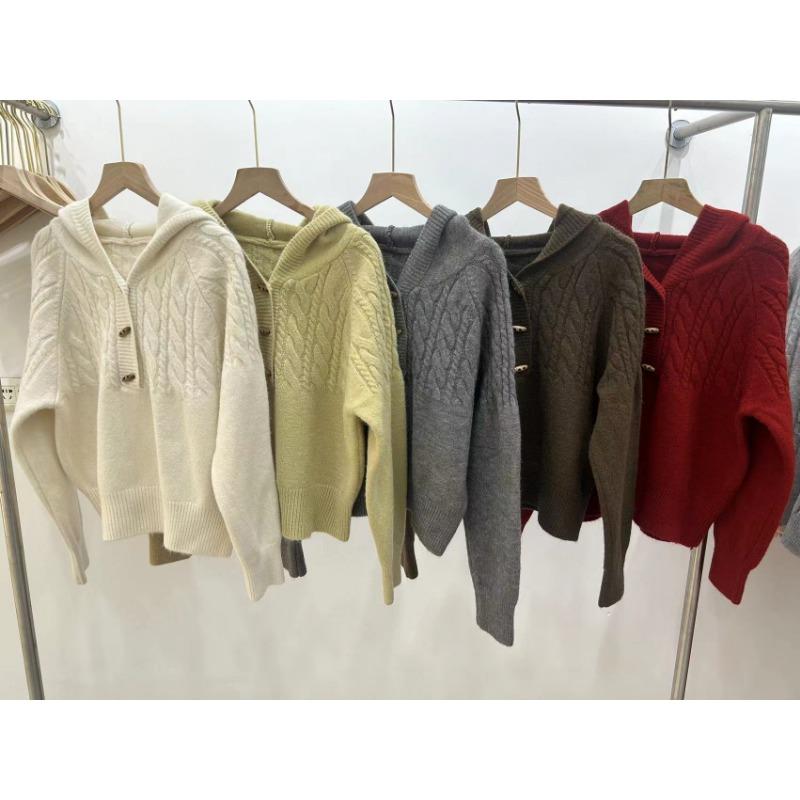 Winter twist pullover hooded knitted sweater women's autumn and winter new outer wear hoodie top jacket loose