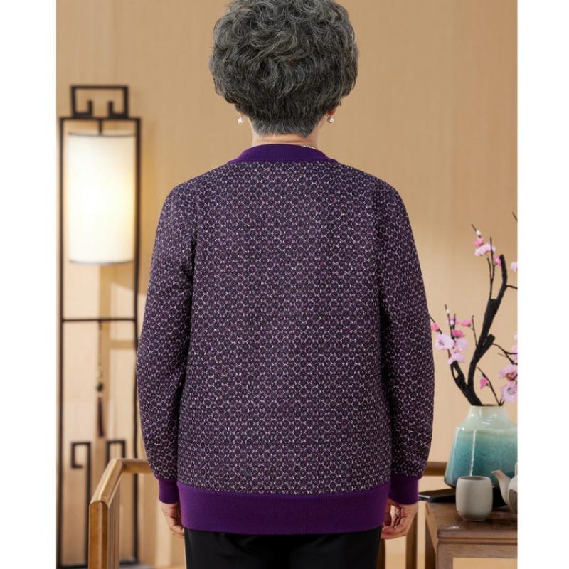 New Knitted Cardigan Mom Autumn Zipper Sweater Medium Grandma Women's Fleece Warm Jacket Top