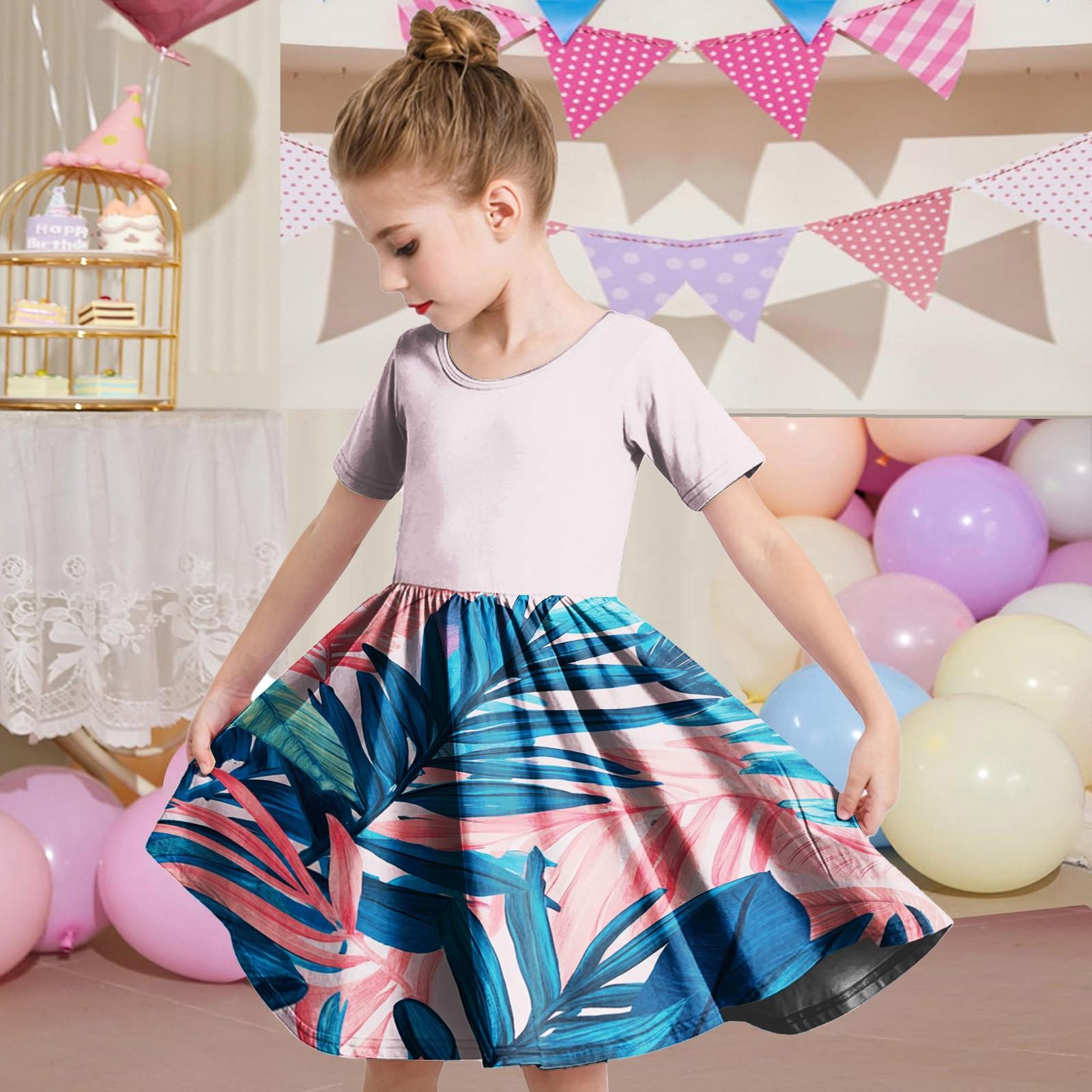 

Летнее платье для девочек, платье для малышей, однотонное повседневное платье-футболка с коротким рукавом А-силуэта 110 синий