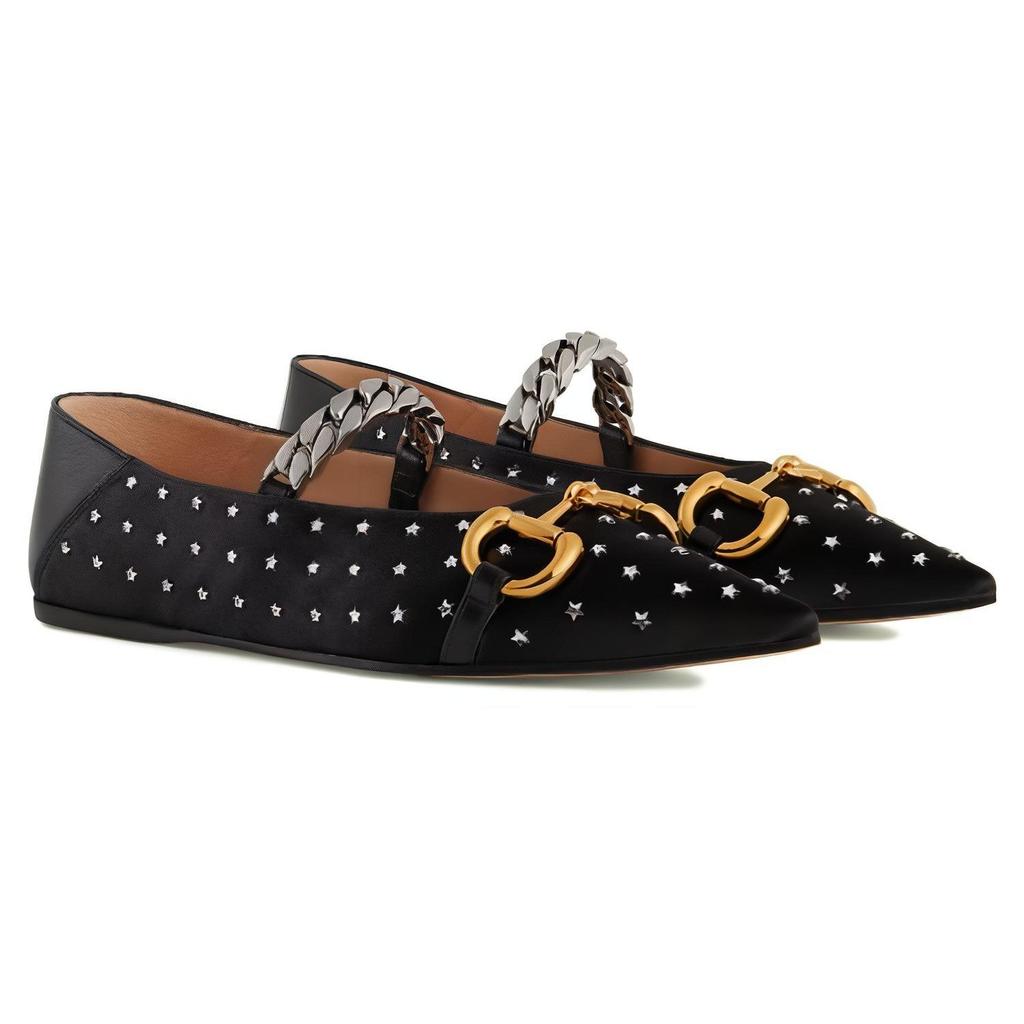 GUCCI Lovelight Series Suede Flat Shoes Women's Black 707697 KND90 1000