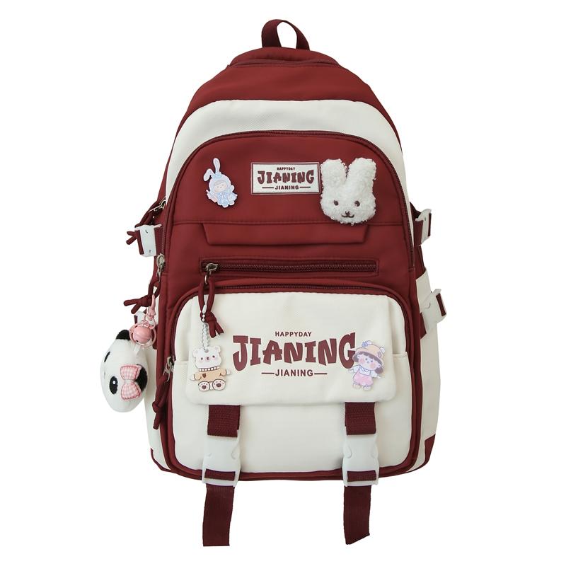 

Кольоровий блок Студентський шкільний рюкзак Літера Жіночий рюкзак великої місткості для дівчат Backpack червоний