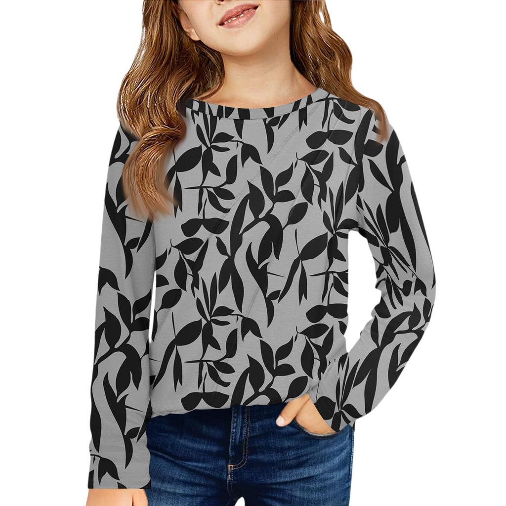 Girls' Long Sleeve Tee - Pleated Round Neck Casual Top
