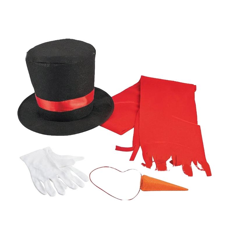 Snowman Hat Scarf Carrot Nose Gloves Cosplay Props New Year Christmas for Adults Adults Kids Christmas Cosplay Costume