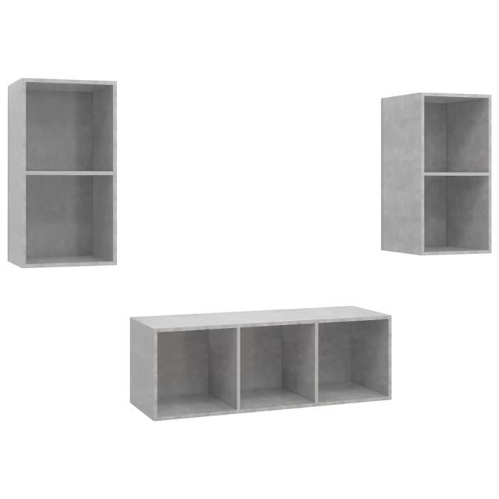 VidaXL Ensemble de meuble TV 3 pcs, Gris béton Aggloméré