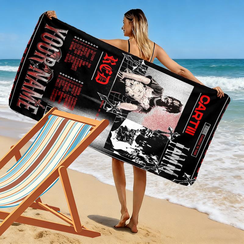 Name Custom Carti Print Beach Towel, Large Soft Quick Dry Towel for Beach Camping Swimming