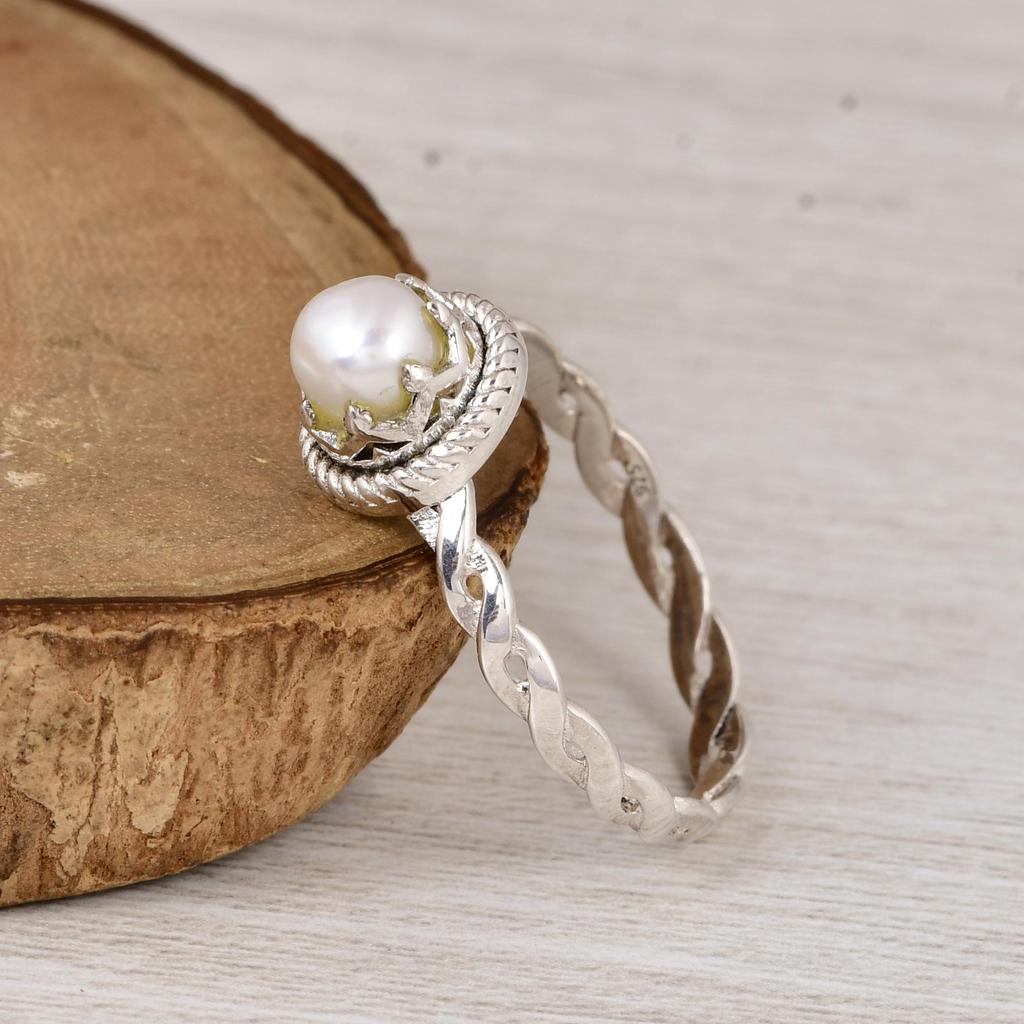 Natural Pearl Twisted Silver Ring | Minimalist Dainty Pearl Ring | Handmade Elegant Jewelry Gift for Her | Gift for her.