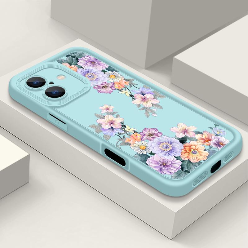 For iPhone 16 Pro Max 15 Pro 14 Plus 13 12 11 XS 8 7 Case Colorful Floral Print Lens Protection Shockproof Matte TPU Soft Phone Cover