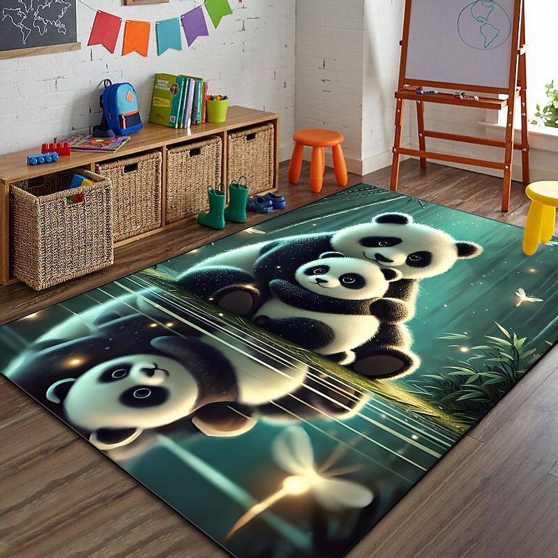 Panda Cartoon Muster Teppich für Wohnzimmer Schlafzimmer Bettseite Sofa Bodenmatte Kinderspielmatte Bereichsteppich Große Größe Heimdeko