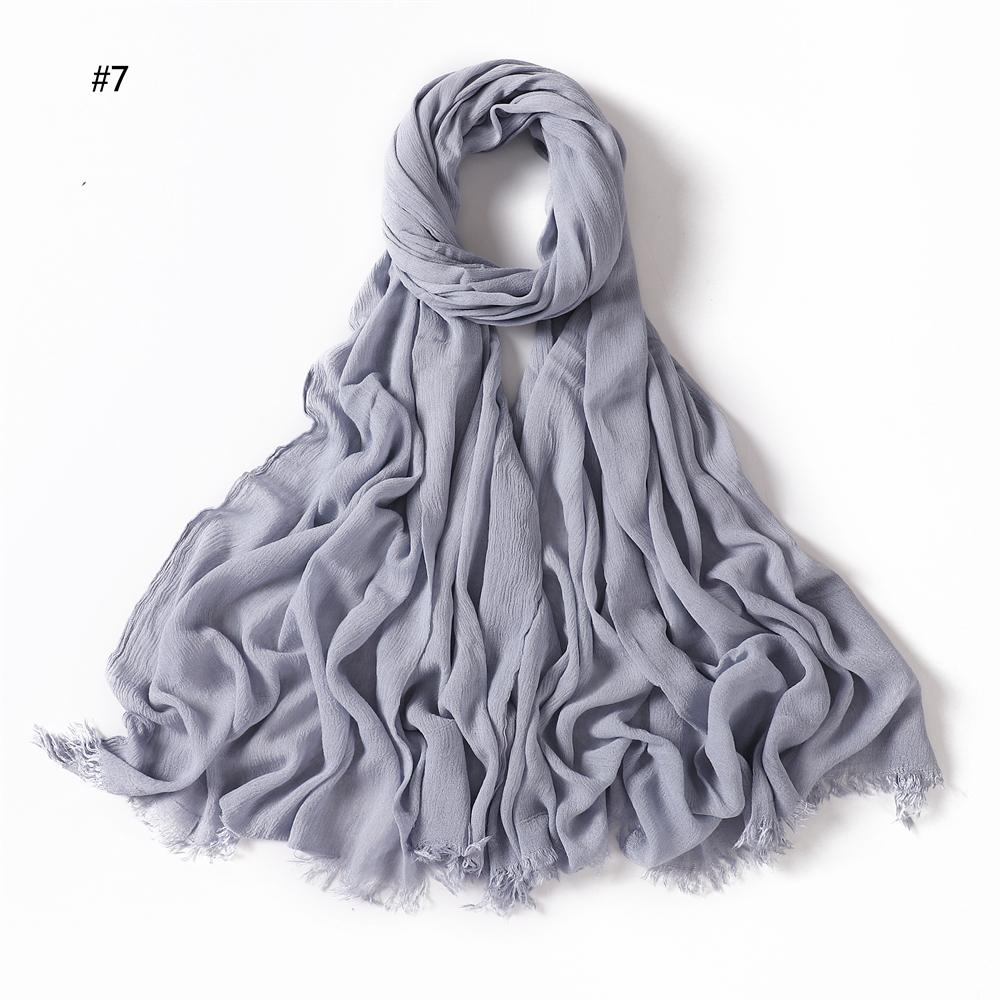 Crinkle Rayon Hijab Women Muslim Scarf Shawls Fringe Solid Headscarf Head Wraps Big Size Plain Islamic Turban Headbands Foulard
