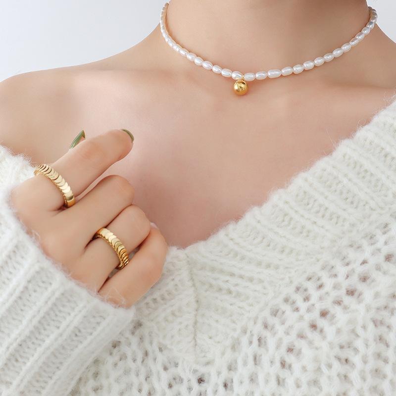 

Французская ниша, легкое роскошное ожерелье из пресноводного жемчуга своими руками, кулон из титановой стали с круглыми бусинами, покрытый 18-каратным золотом P104