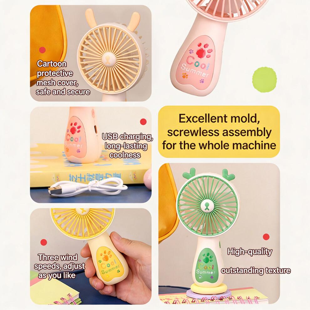 Portable 3 Speed Rechargeable Handheld Fan Desktop Stand-Yellow