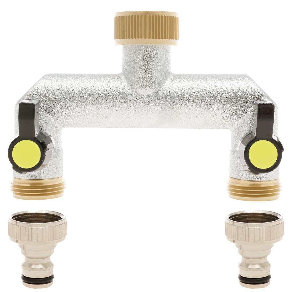 3/4 Zoll 2/3-Wege Zinklegierung Gartenschlauchverteiler Robuster Schlauchhahn Bewässerungsverbinder Verteiler für Außenhahn