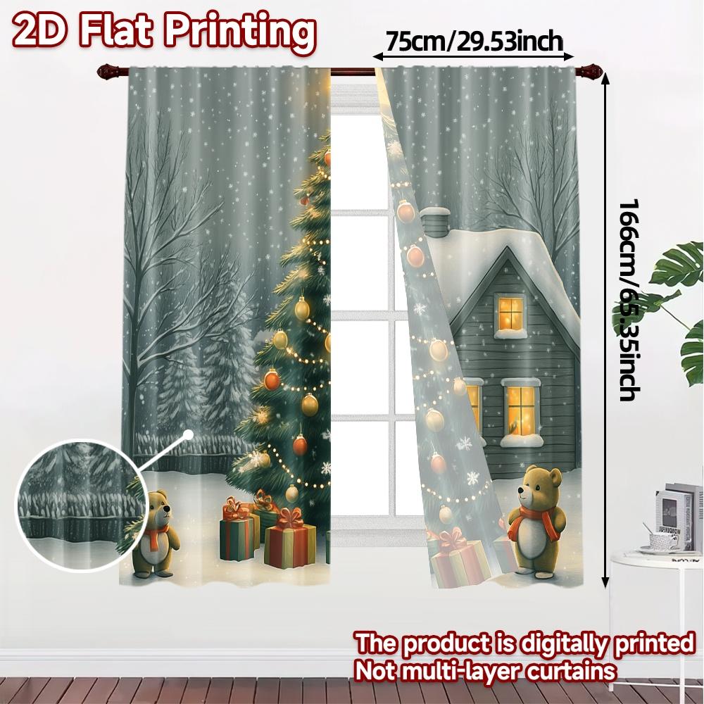 2pcs,Curtains Christmas Tree Snow Gifts_b (3) Chic Contemporary Curtains 100% Polyester Curtains Decorations Outdoor Ldeal for