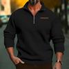 Fall Winter Men Sweatshirt Half Zipper Stand Collar Loose Solid Color Thick Plush Elastic Cuff Pullover Casual Holiday Sport Top