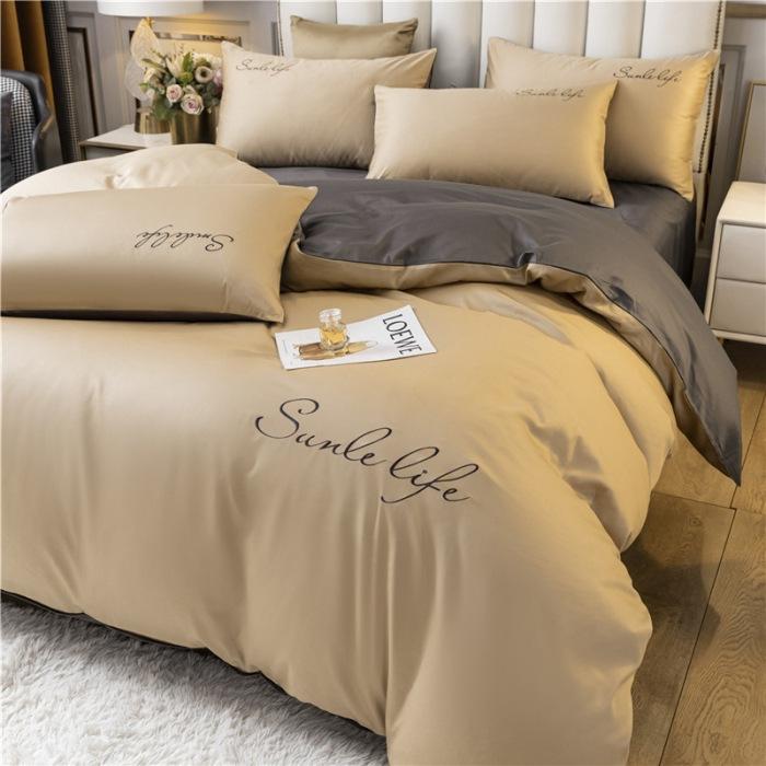 High End Skin Friendly Bedding Set Queen Luxury Embroidery Duvet Cover Set with Flat Sheet Simple Durable King Size Bedding Sets