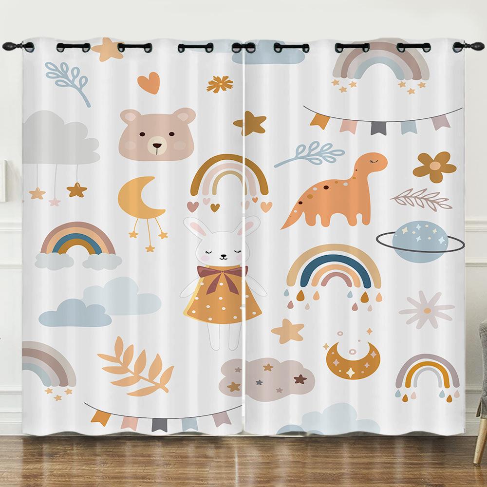 Curtain Cartoon Animal Curtain Digital Printing 3D Blackout Curtain Blindout Bedroom No Punching