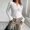 Autumn 2024 Y2K Slim Fit Solid Color Cardigan with Row Buttons - Long Sleeve T-shirt in European and American Pure Desire Style.
