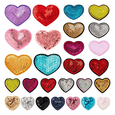 Sequins Peach Heart Love Embroidery Cloth Sticker Heart-Shaped Computer Embroidery Hot Melt Adhesive Ironing Sticker Clothes Patch Sticker