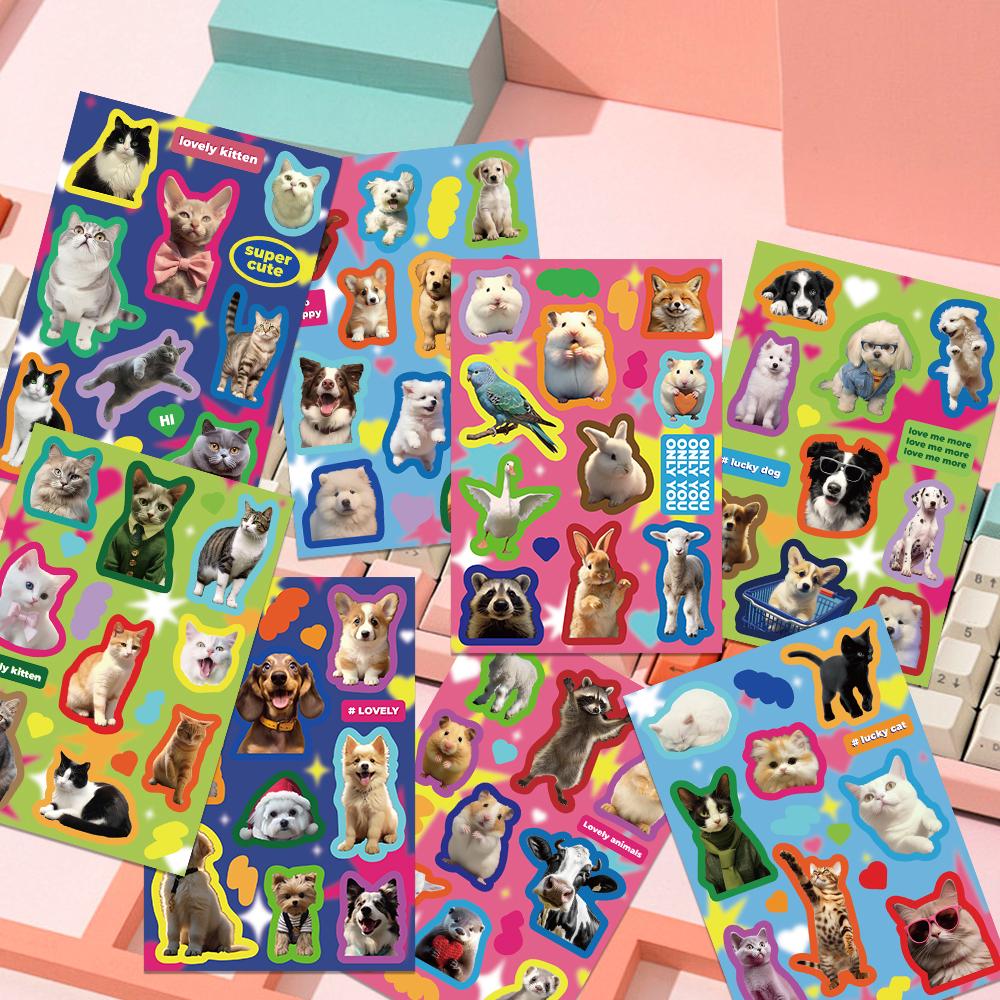 8 Sheetsset Funny Cute Cat Dog Puzzle Animals Stickers Kawaii Decals Scrapbooking Luggage Laptop Skateboard Sticker Toy