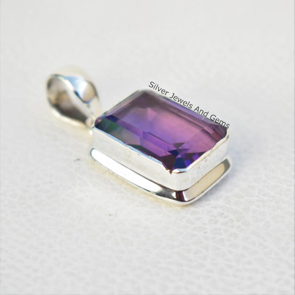 Natural Amethyst Pendant, Handmade Silver Pendant, 925 Sterling Silver Pendant, Rectangle Pendant, Anniversary Pendant, Gemstone Pendant