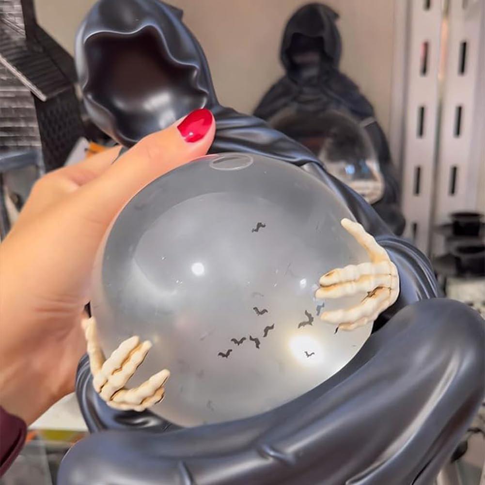 LED Halloween Decoration Crystal Ball Resin Death God Crystal Ball Spooky Sculpture Ornament for Halloween Party Decoration