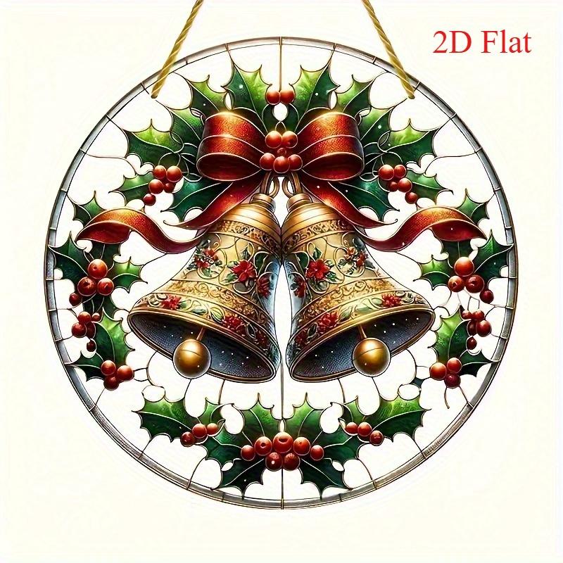 2pcs 2D Flat Acrylic Print Christmas Bell Ornament Hanging Room Home Garden Decor Gifts Halloween New Year Christmas Decoration