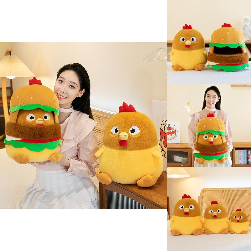 Adorable Hamburger Chicken Plush Toy Cute Yellow Chicken Doll With Soft Filling