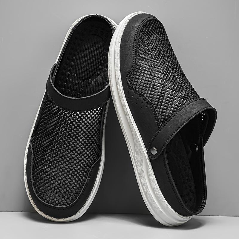Mens Slip on Sandals Back Strap Flat Breathable Mesh Half Shoes for Men Indoor Home Outdoor Casual Lightweight Comfort
