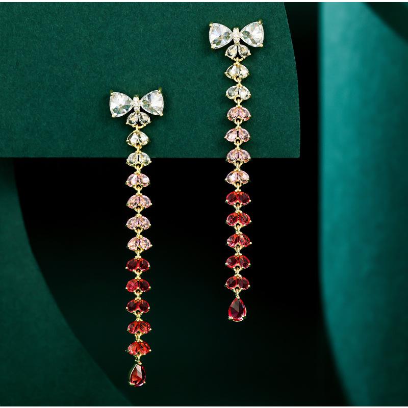 Tie Tassel Dangle Earrings Shining Cubic Zirconia Statement Earings Birthday Gifts Women Fashion Jewelry