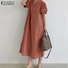 ZANZEA Women Summer V-Neck Short Sleeve Long Dress