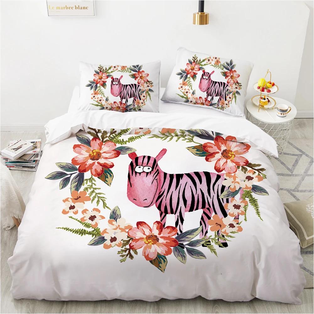 Flowers Parrot King Queen Duvet Cover Cartoon Birds Floral Bedding Set For Adults Animals Leaves 2/3Pcs Polyester Quilt Cover
