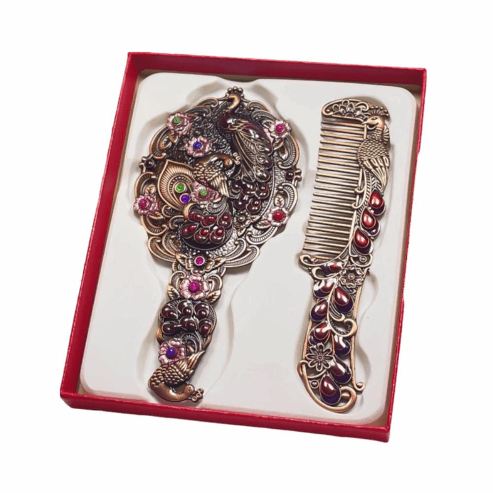Portable Peacock Makeup Mirror Comb Set Hand-held Cosmetic  Mirror  Middle East Style 2