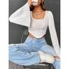 Women's Solid Color U Neck Cropped Flare Long Sleeve T-shirt, Slim Fit Sexy Short Sleeve Top, Fashion Casual Streetwear for Women