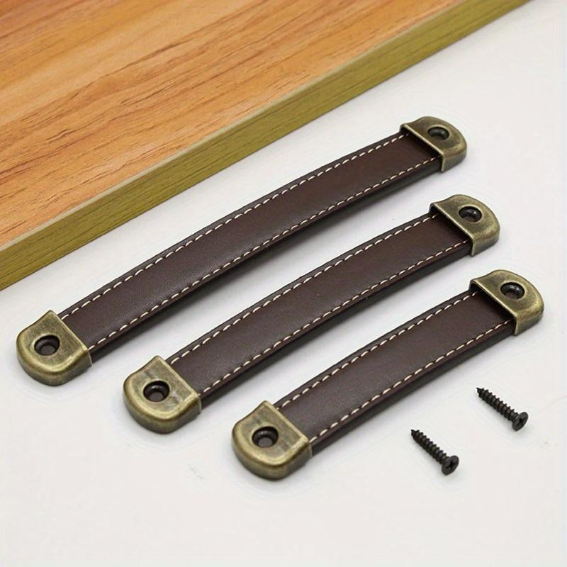1pc Leather Furniture Drawer Handles, Wardrobe Door Handles, Vintage Dresser Table Kitchen Cabinet Pull Built-in Iron Brown Handle