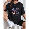 Butterfly Print T Shirt White Colorful Butterflies And Flowers Design Casual Summer Wear