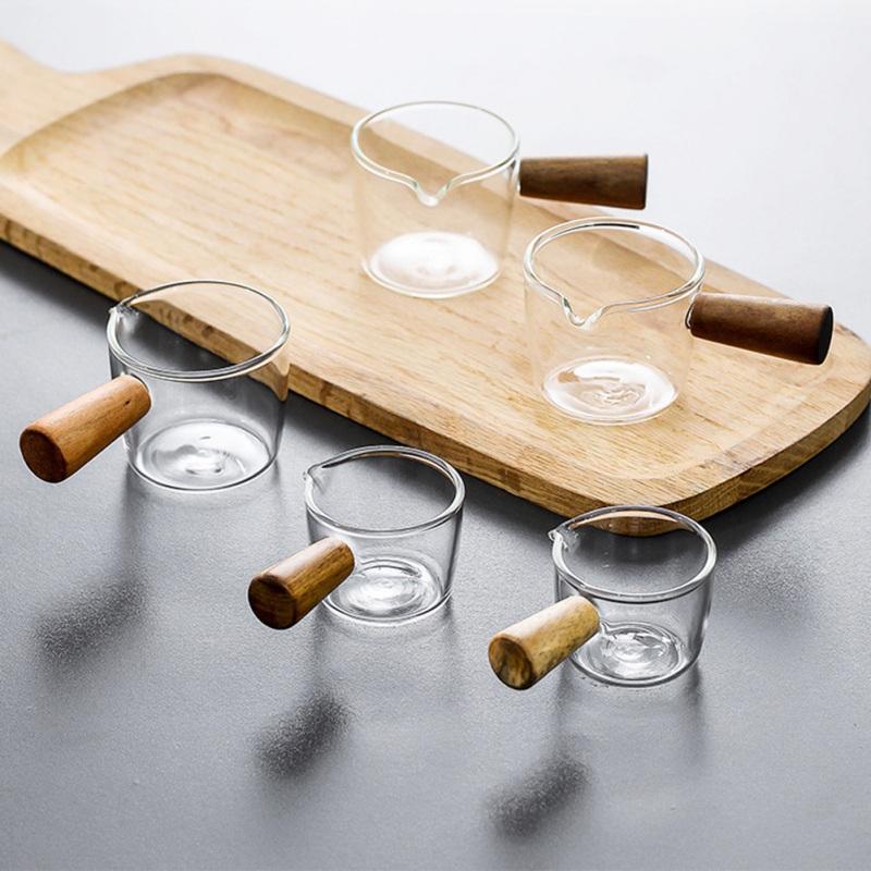 50/100ml Taste Dish Cup Heat Resistant Multi-functional Coffee Milk Cup Glass Sauce Dish Vinegar Plate Gravy With Wooden Handle
